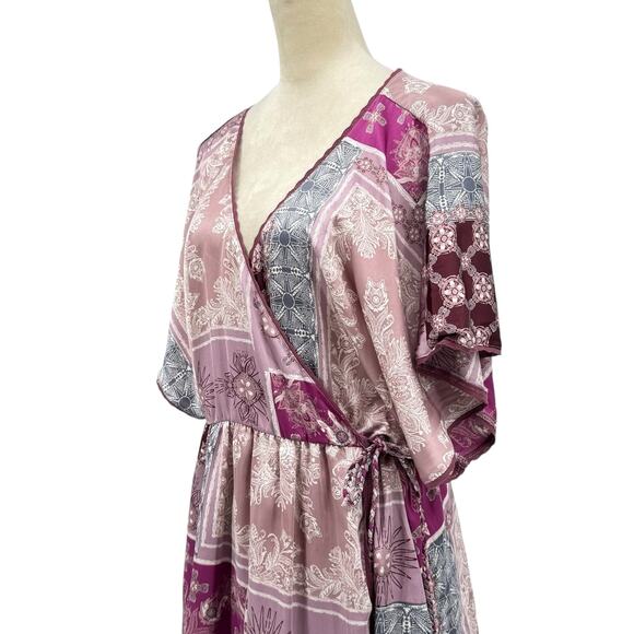 Free People X Intimately FP Oasis Romper Pink Purple Satin Mixed Print Plunging - Picture 9 of 15